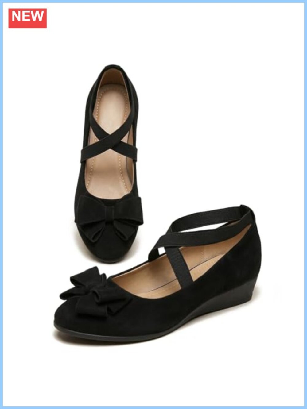 Women's Wedge Mary Jane Shoes Elastic Cross Strap Closed Toe Platform Pumps